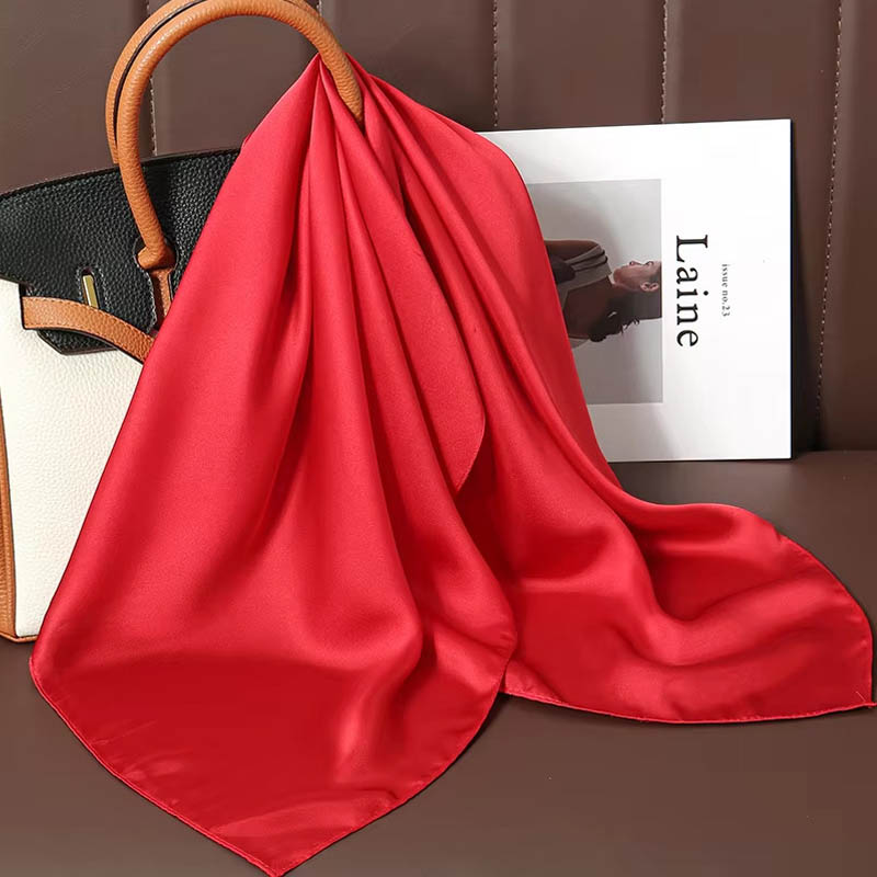 Luxury Bags In China - 高級無地シルクスクエアスカーフ女性用ソフトサテン馬毛ヘアバンドネッカチーフオフィスヒジャブヘッドバンドスカーフバッグリボンギフト