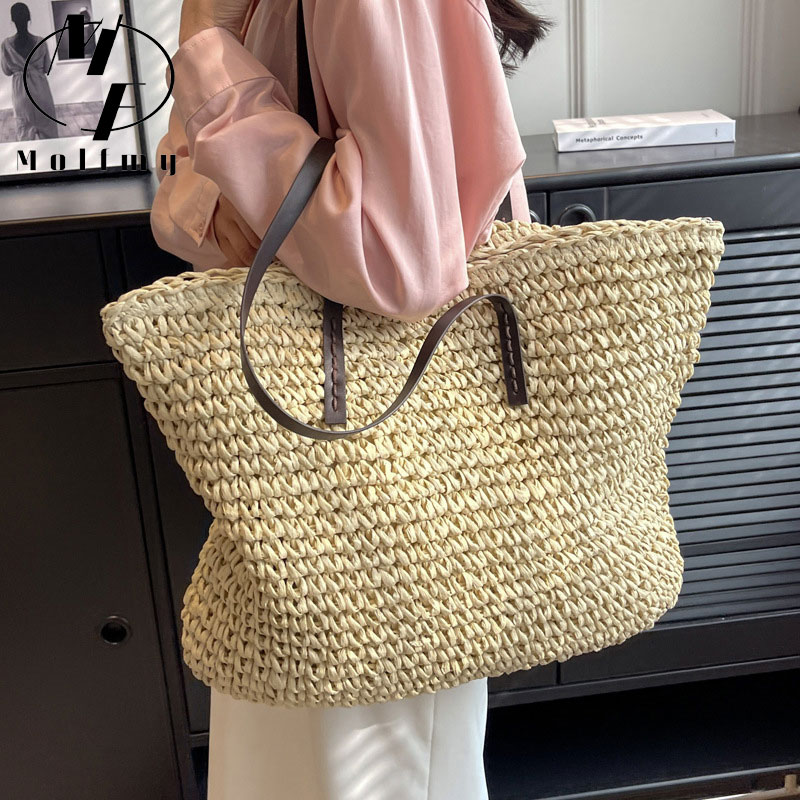 女性のための大きな編まれたストローバッグ,ビーチバッグ,大容 - Luxury Bags Shopping のレビューと価格
