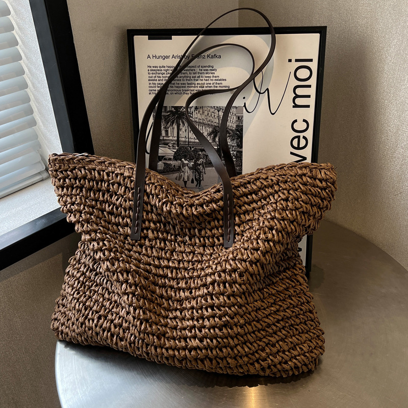 女性のための大きな編まれたストローバッグ,ビーチバッグ,大容 - Luxury Bags Shopping のレビューと価格